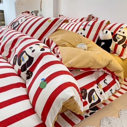 91家纺网 家纺一手货源 找家纺 （总）乐童 2024新款直播爆款13070纯棉印花吊边款一字绣四件套