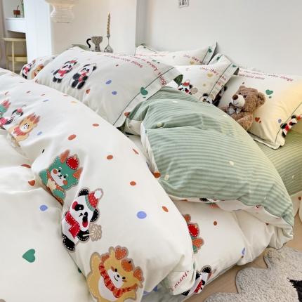 91家纺网 家纺一手货源 找家纺 （总）乐童 2024新款直播爆款13070纯棉印花吊边款一字绣四件套