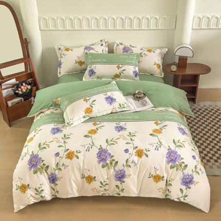 91家纺网 家纺一手货源 找家纺 喜四方 2024新款全棉磨毛纯棉印花四件套 春日暖阳