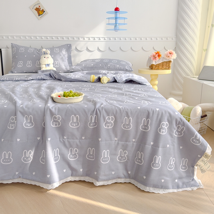 91家纺网 家纺一手货源 找家纺 芯恋 2025新款韩版花边里外全棉棉花夏被春秋被 可爱兔