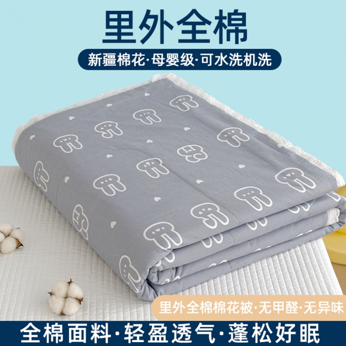 91家纺网 家纺一手货源 找家纺 芯恋 2025新款韩版花边里外全棉棉花夏被春秋被 可爱兔
