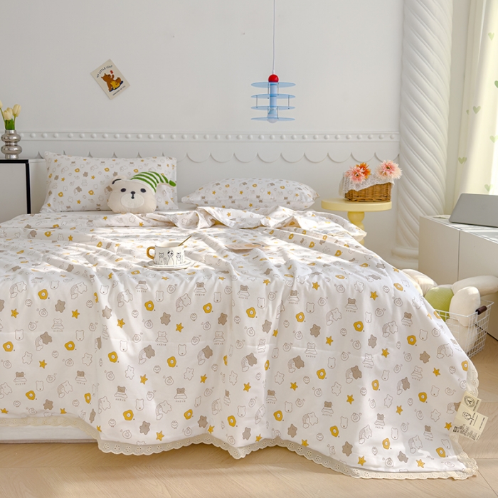 91家纺网 家纺一手货源 找家纺 芯恋 2025新款韩版花边里外全棉棉花夏被春秋被 浪漫之约