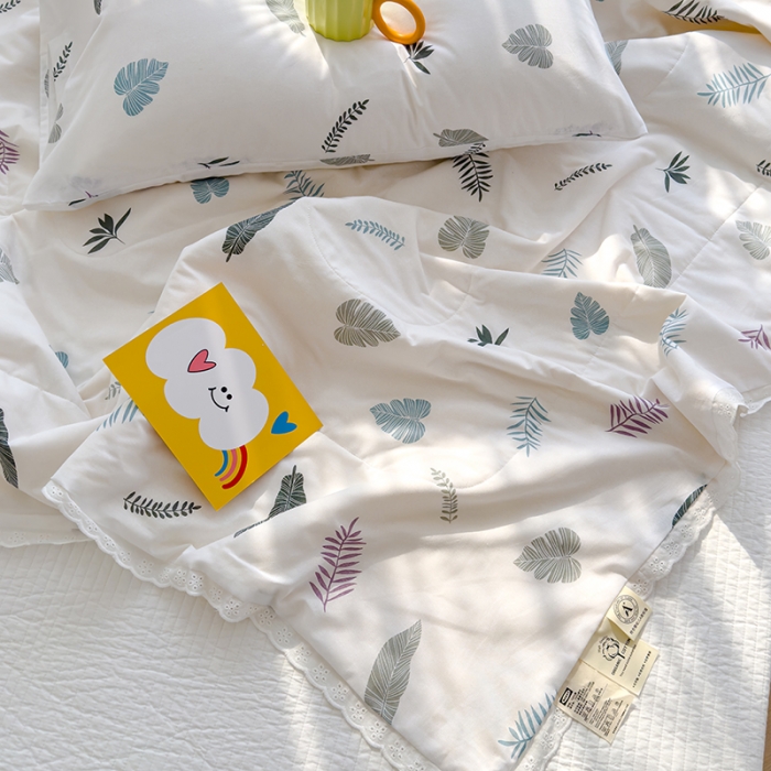 91家纺网 家纺一手货源 找家纺 芯恋 2025新款韩版花边里外全棉棉花夏被春秋被 绿朵清晨