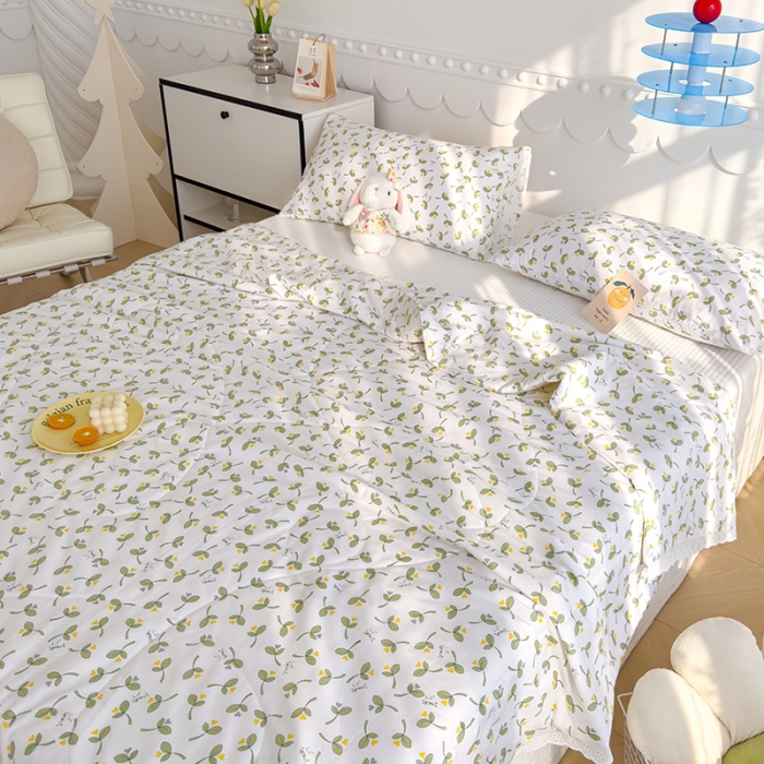 91家纺网 家纺一手货源 找家纺 芯恋 2025新款韩版花边里外全棉棉花夏被春秋被 嫩芽儿1