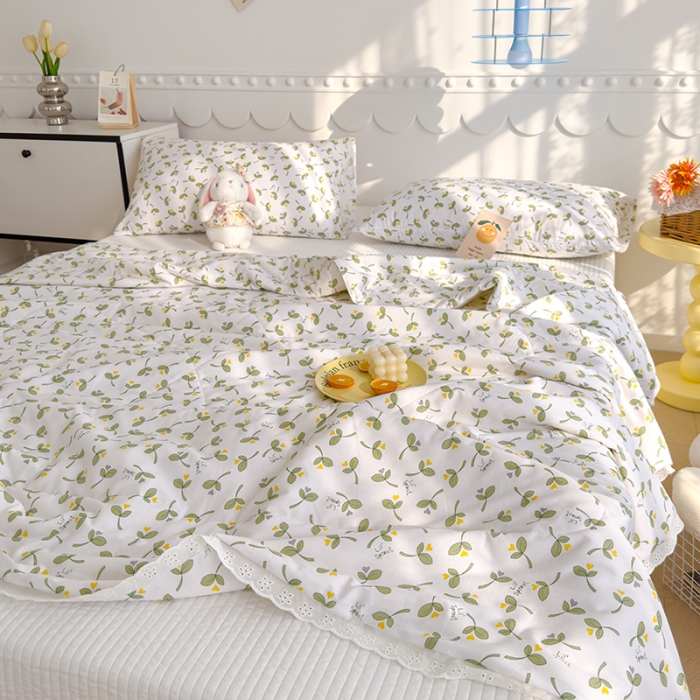 91家纺网 家纺一手货源 找家纺 芯恋 2025新款韩版花边里外全棉棉花夏被春秋被 嫩芽儿1