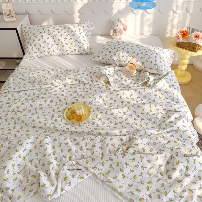 91家纺网 家纺一手货源 找家纺 芯恋 2025新款韩版花边里外全棉棉花夏被春秋被 嫩芽儿1