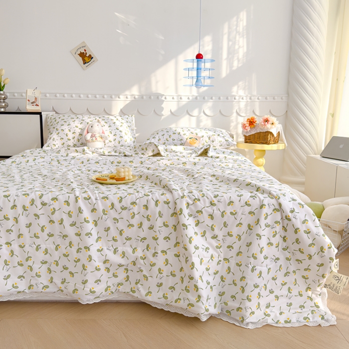 91家纺网 家纺一手货源 找家纺 芯恋 2025新款韩版花边里外全棉棉花夏被春秋被 嫩芽儿1