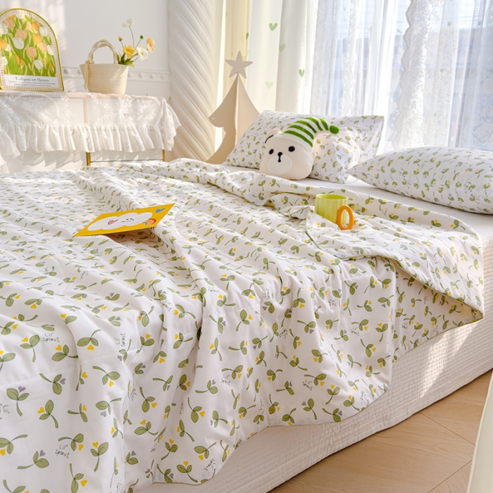 91家纺网 家纺一手货源 找家纺 芯恋 2025新款韩版花边里外全棉棉花夏被春秋被 嫩芽儿2嵌绳款