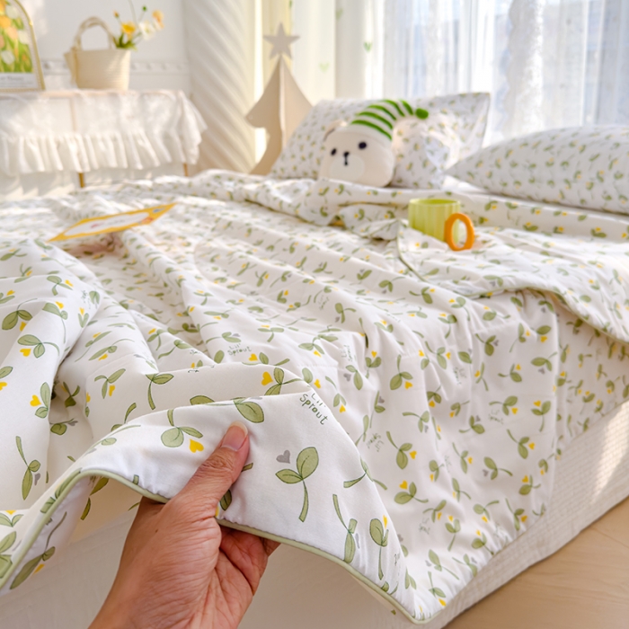 91家纺网 家纺一手货源 找家纺 芯恋 2025新款韩版花边里外全棉棉花夏被春秋被 嫩芽儿2嵌绳款