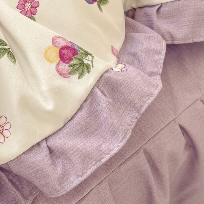 91家纺网 家纺一手货源 找家纺 上尚居 2024直播爆款卡通小清新韩版花边公主风水洗棉磨毛四件套小葡萄