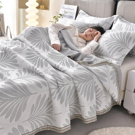 91家纺网 家纺一手货源 找家纺 星窝 2025新款品质艾草针织棉提花夏被夏凉被直播 叶脉情深