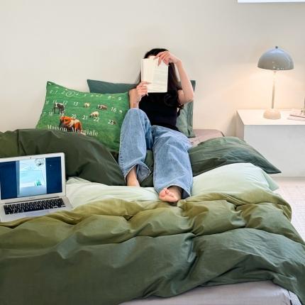 91家纺网 家纺一手货源 找家纺 艾沁家纺 2024新款40支全棉渐变色混搭四件套 渐变绿