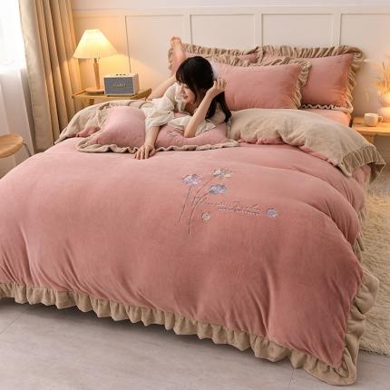 91家纺网 家纺一手货源 找家纺 （总）湘雪家居 2025新款纯色双层花边牛奶绒四件套-免费提供买家秀