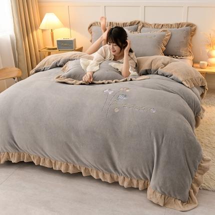 91家纺网 家纺一手货源 找家纺 （总）湘雪家居 2025新款纯色双层花边牛奶绒四件套-免费提供买家秀