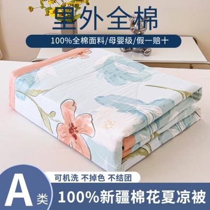 鑫棉坊 2024新款新疆棉全棉印花棉花夏被 栀子花开-蓝