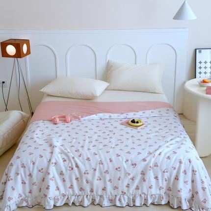 91家纺网 家纺一手货源 找家纺 顾里 2024新款韩系天丝莫代尔花边夏被 小小樱桃