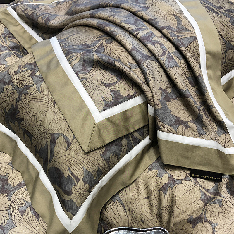 91家纺网 家纺一手货源 找家纺 黑白森林2024款 50X50S高支天丝棉数码印花四件套天丝全棉