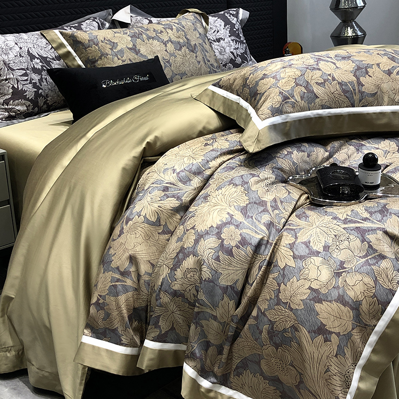 91家纺网 家纺一手货源 找家纺 黑白森林2024款 50X50S高支天丝棉数码印花四件套天丝全棉