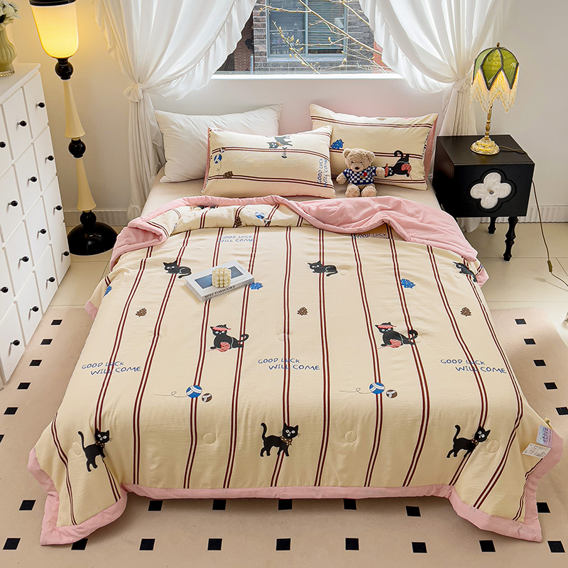 91家纺网 家纺一手货源 找家纺 星巴K家纺 2024新款小清新柔软泡泡棉夏凉被被子空调被夏被 粉喵