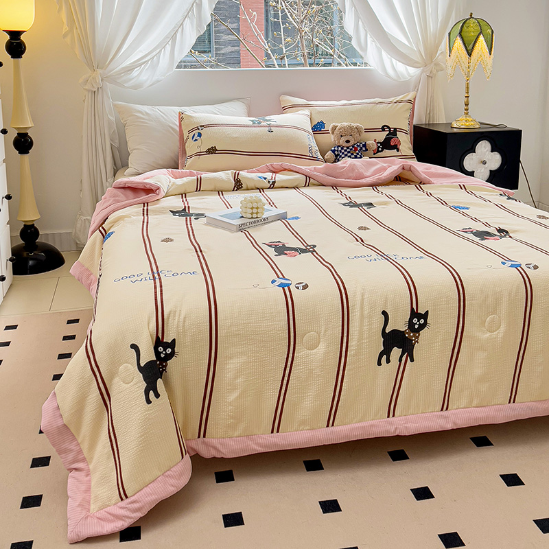 91家纺网 家纺一手货源 找家纺 星巴K家纺 2024新款小清新柔软泡泡棉夏凉被被子空调被夏被 粉喵