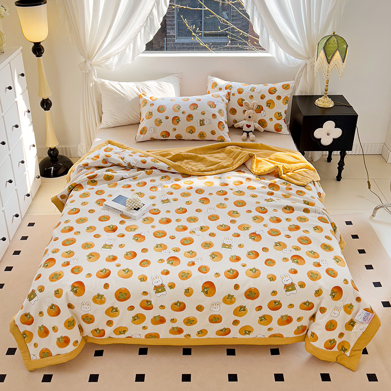 91家纺网 家纺一手货源 找家纺 星巴K家纺 2024新款小清新柔软泡泡棉夏凉被被子空调被夏被 甜柿