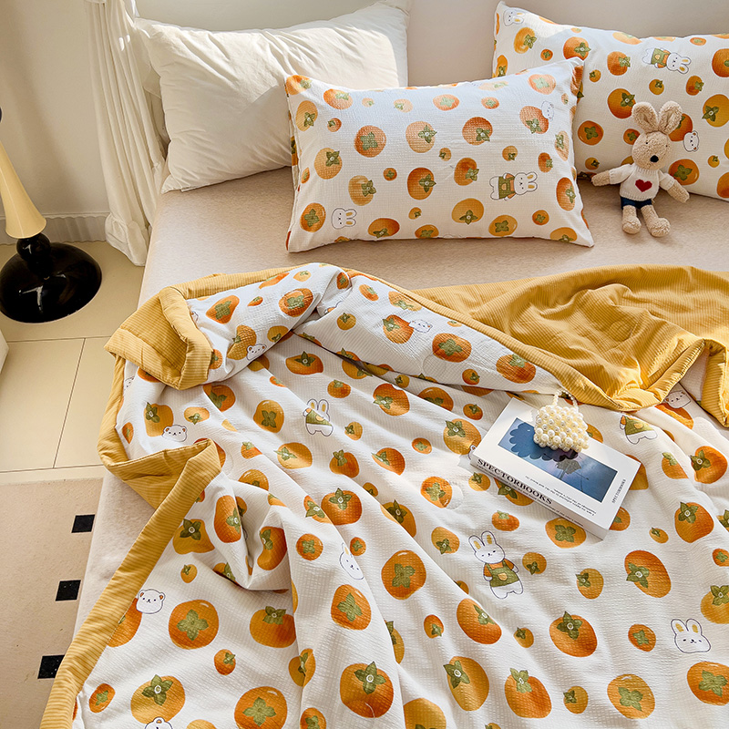 91家纺网 家纺一手货源 找家纺 星巴K家纺 2024新款小清新柔软泡泡棉夏凉被被子空调被夏被 甜柿