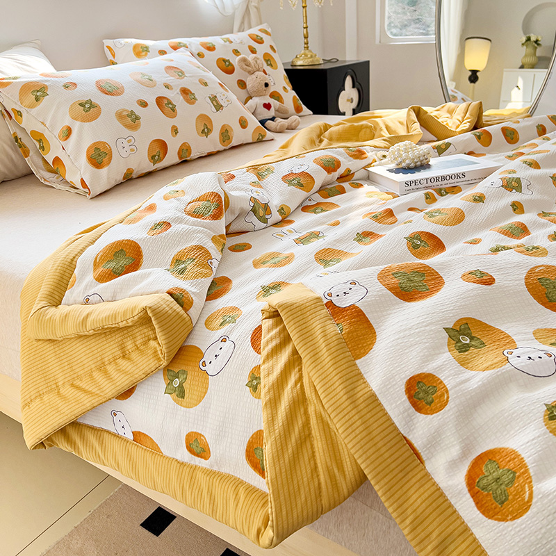 91家纺网 家纺一手货源 找家纺 星巴K家纺 2024新款小清新柔软泡泡棉夏凉被被子空调被夏被 甜柿