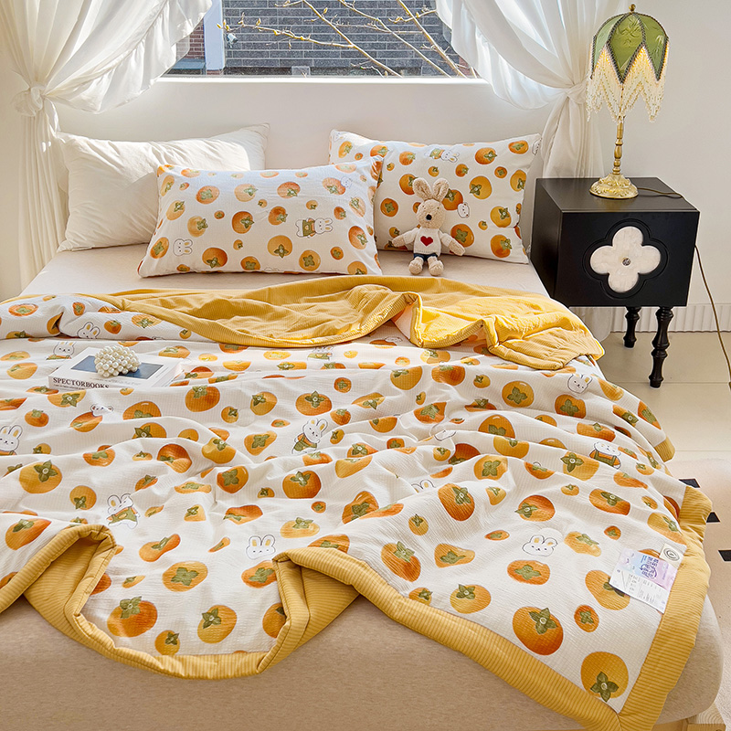 91家纺网 家纺一手货源 找家纺 星巴K家纺 2024新款小清新柔软泡泡棉夏凉被被子空调被夏被 甜柿