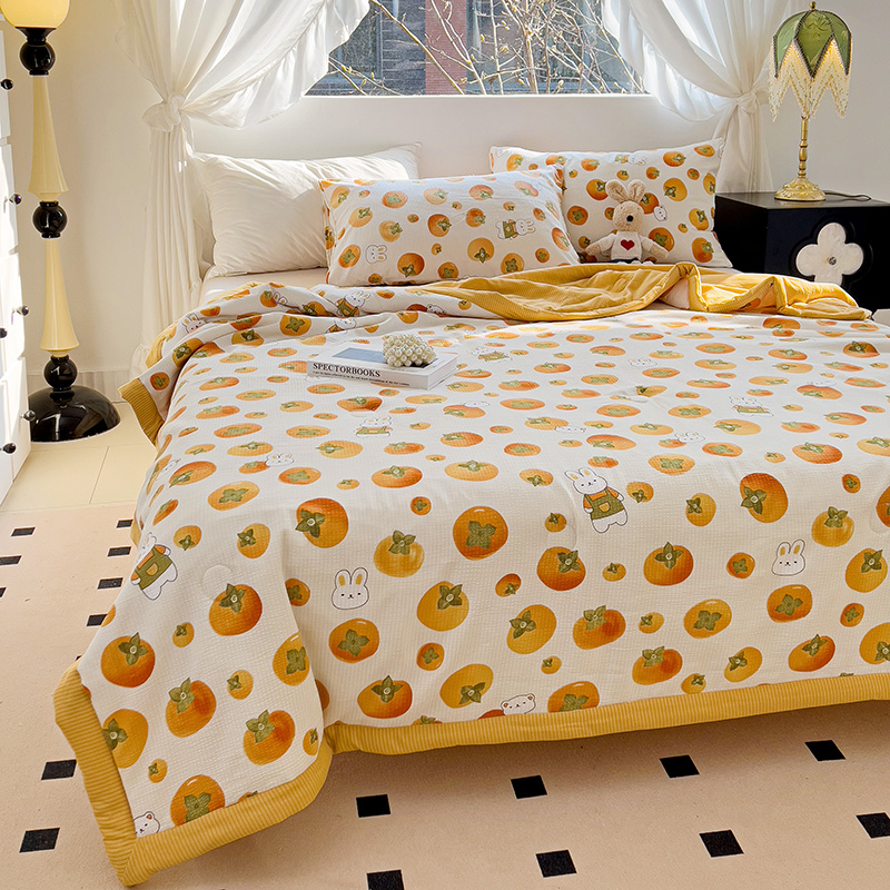 91家纺网 家纺一手货源 找家纺 星巴K家纺 2024新款小清新柔软泡泡棉夏凉被被子空调被夏被 甜柿