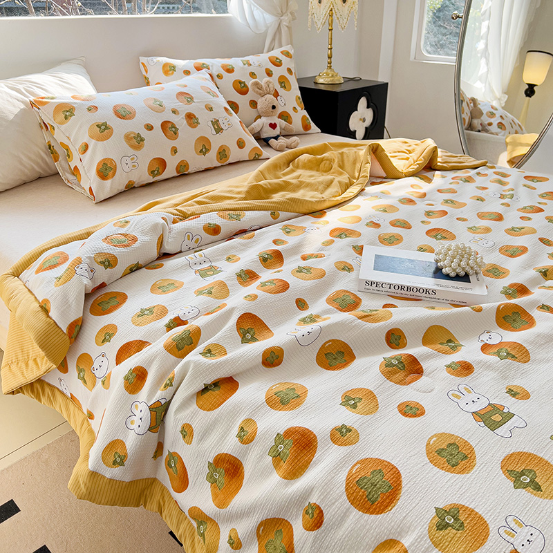 91家纺网 家纺一手货源 找家纺 星巴K家纺 2024新款小清新柔软泡泡棉夏凉被被子空调被夏被 甜柿