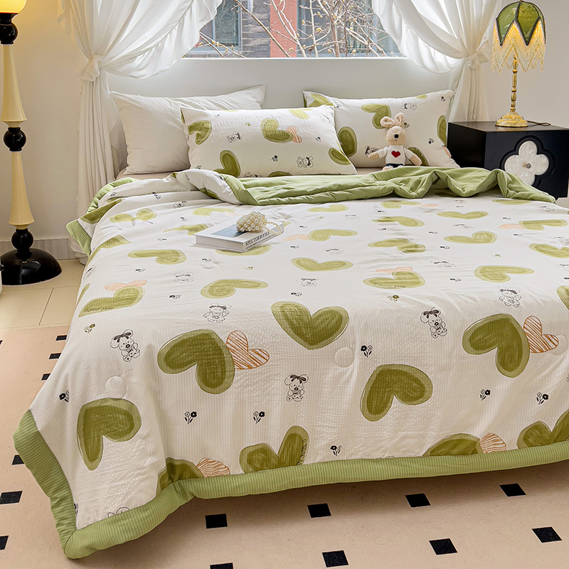 91家纺网 家纺一手货源 找家纺 星巴K家纺 2024新款小清新柔软泡泡棉夏凉被被子空调被夏被 心心相印