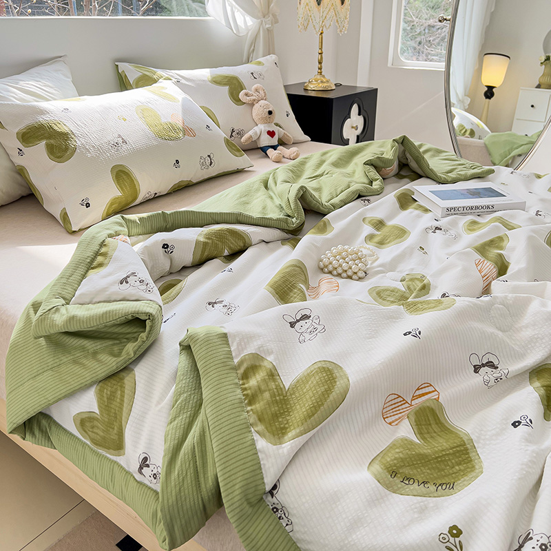 91家纺网 家纺一手货源 找家纺 星巴K家纺 2024新款小清新柔软泡泡棉夏凉被被子空调被夏被 心心相印