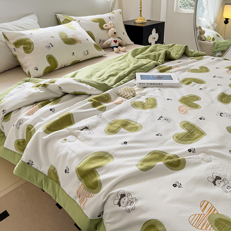 91家纺网 家纺一手货源 找家纺 星巴K家纺 2024新款小清新柔软泡泡棉夏凉被被子空调被夏被 心心相印