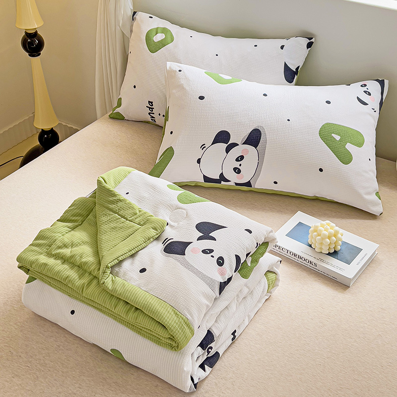 91家纺网 家纺一手货源 找家纺 星巴K家纺 2024新款小清新柔软泡泡棉夏凉被被子空调被夏被 熊猫