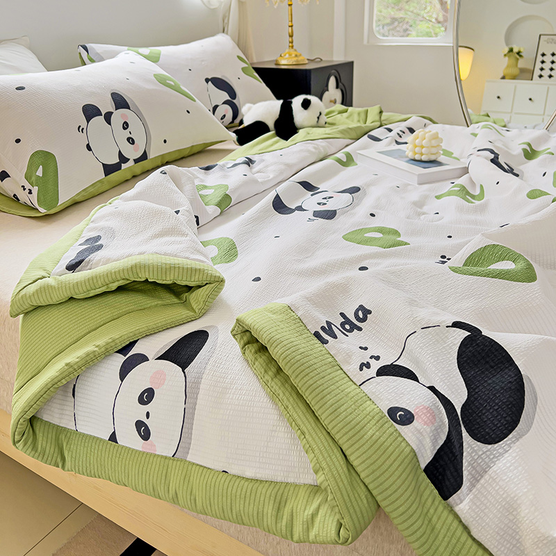 91家纺网 家纺一手货源 找家纺 星巴K家纺 2024新款小清新柔软泡泡棉夏凉被被子空调被夏被 熊猫