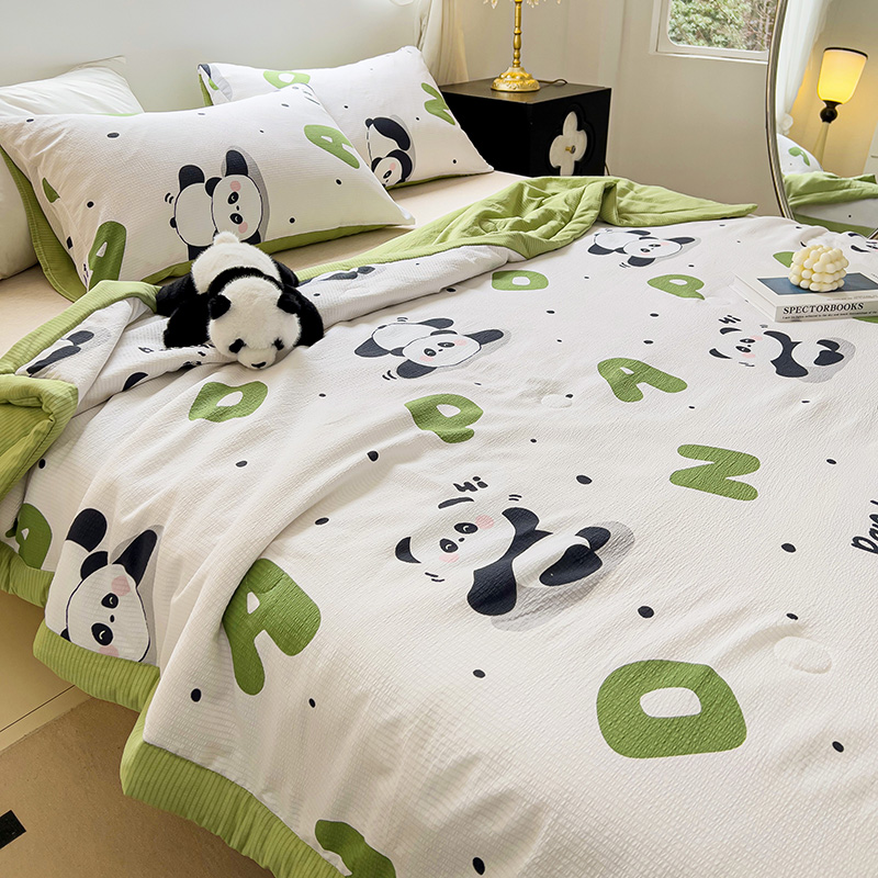 91家纺网 家纺一手货源 找家纺 星巴K家纺 2024新款小清新柔软泡泡棉夏凉被被子空调被夏被 熊猫