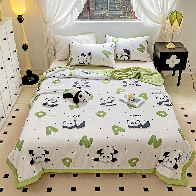 91家纺网 家纺一手货源 找家纺 星巴K家纺 2024新款小清新柔软泡泡棉夏凉被被子空调被夏被 熊猫