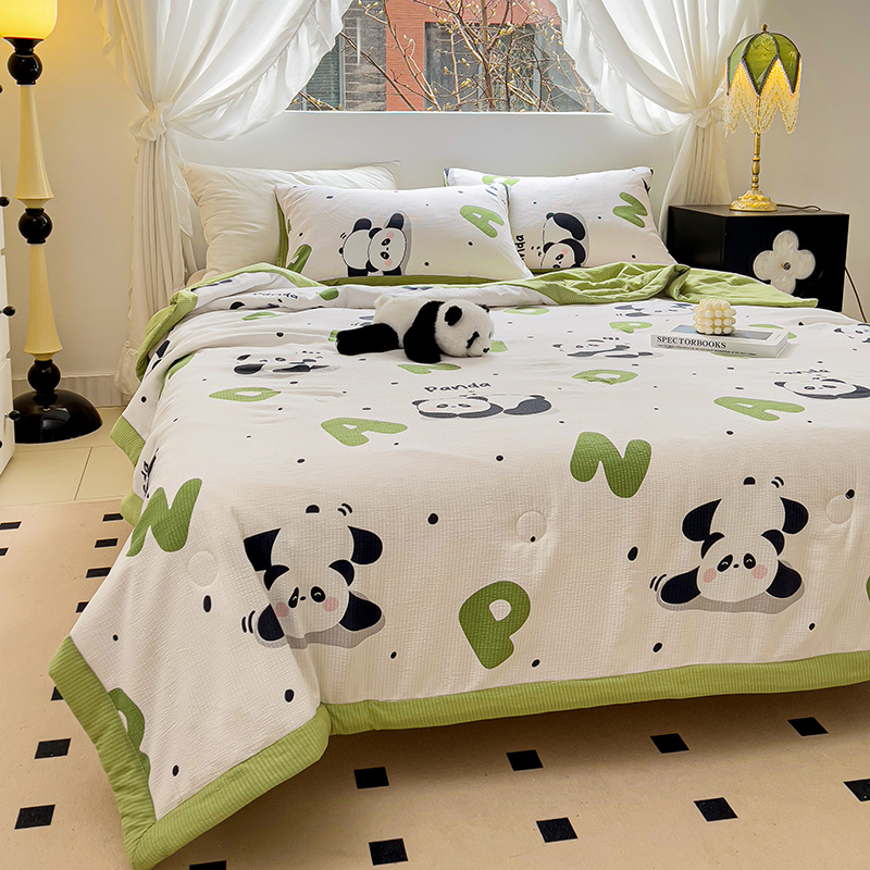 91家纺网 家纺一手货源 找家纺 星巴K家纺 2024新款小清新柔软泡泡棉夏凉被被子空调被夏被 熊猫