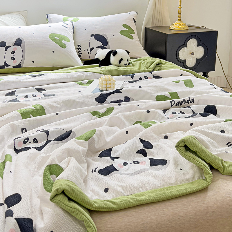 91家纺网 家纺一手货源 找家纺 星巴K家纺 2024新款小清新柔软泡泡棉夏凉被被子空调被夏被 熊猫