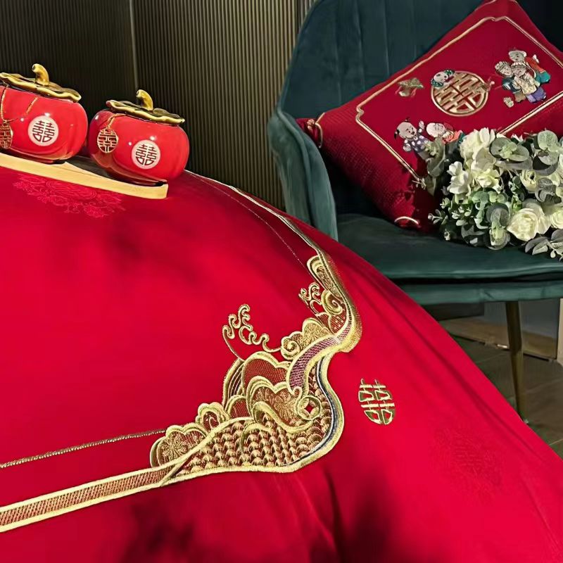 91家纺网 家纺一手货源 找家纺 梦丝语家纺婚庆四件套六件套八件套100支提花原版新品