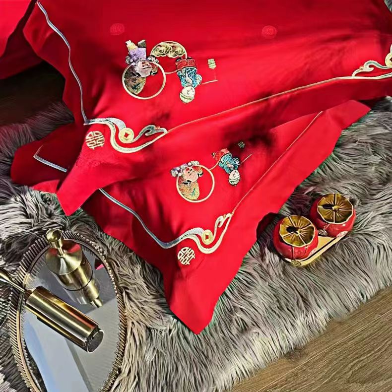 91家纺网 家纺一手货源 找家纺 梦丝语家纺婚庆四件套六件套八件套100支提花原版新品