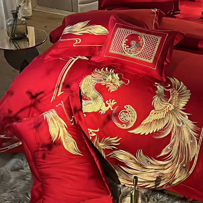 91家纺网 家纺一手货源 找家纺 梦丝语家纺婚庆四件套六件套八件套100支提花新品会员价399