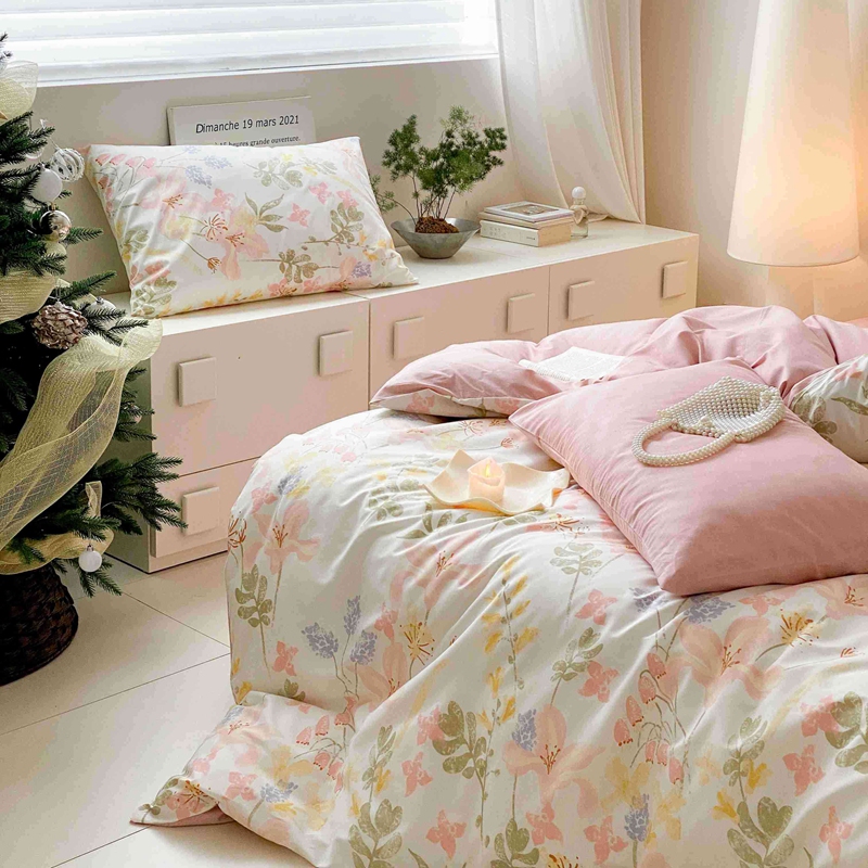 91家纺网 家纺一手货源 找家纺 佰亿莱 2024直播爆款全棉印花四件套 浮春绘