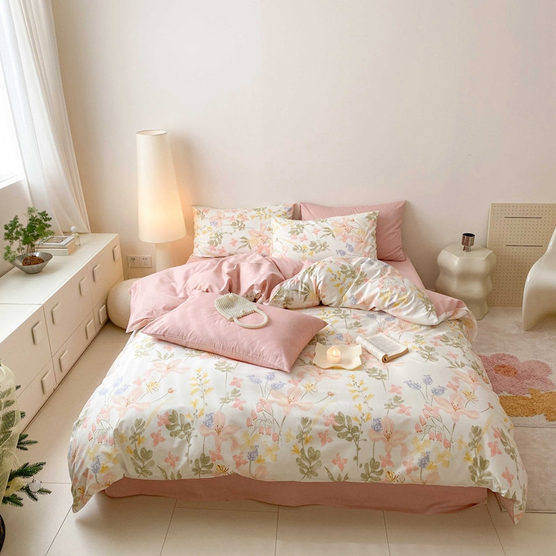 91家纺网 家纺一手货源 找家纺 佰亿莱 2024直播爆款全棉印花四件套 浮春绘