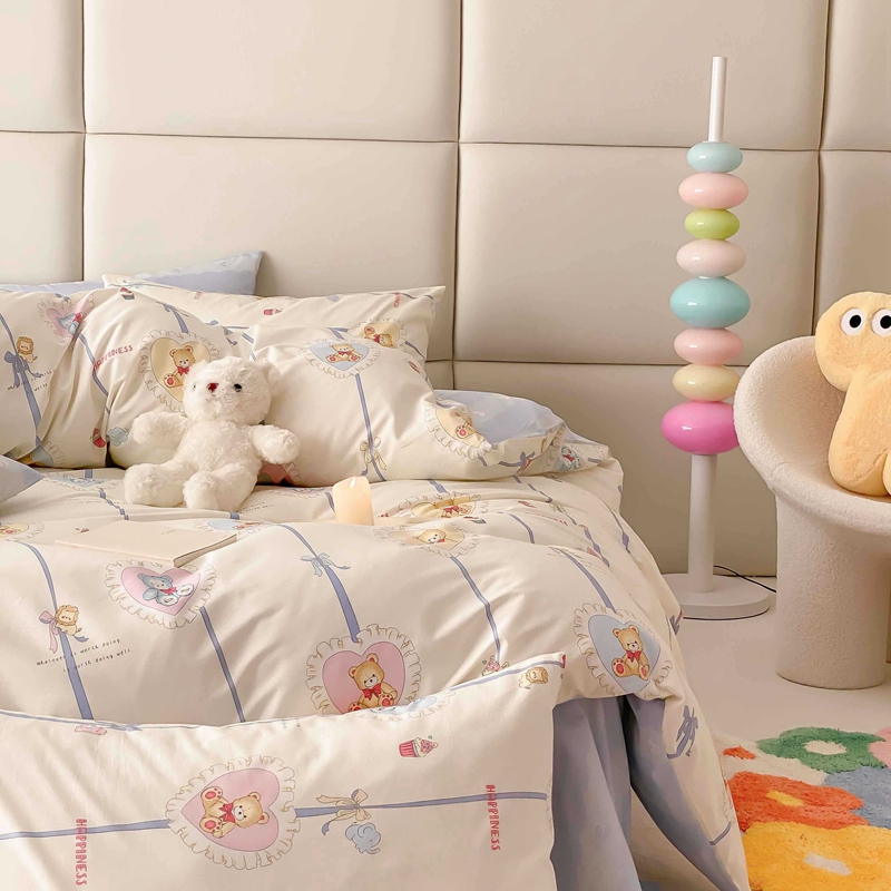 91家纺网 家纺一手货源 找家纺 佰亿莱 2024直播爆款全棉印花四件套 熊美眉