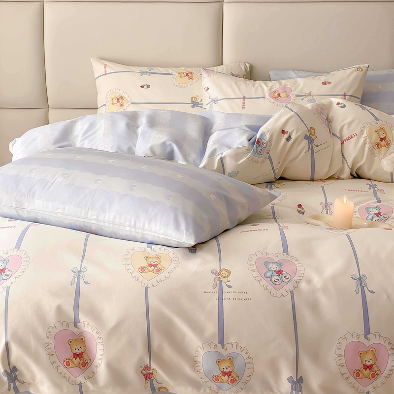 91家纺网 家纺一手货源 找家纺 佰亿莱 2024直播爆款全棉印花四件套 熊美眉