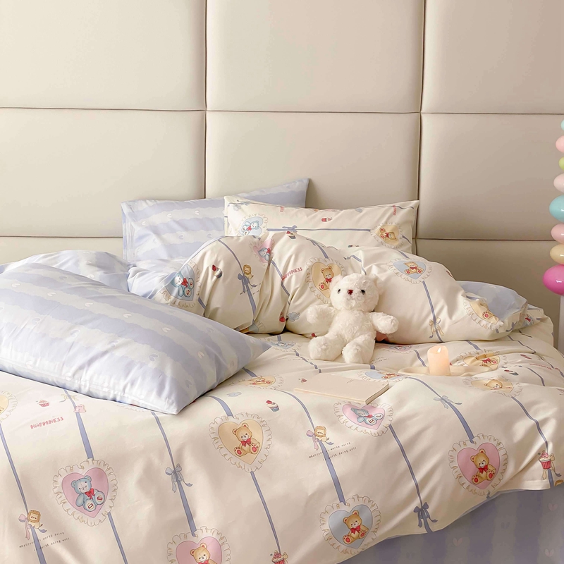 91家纺网 家纺一手货源 找家纺 佰亿莱 2024直播爆款全棉印花四件套 熊美眉