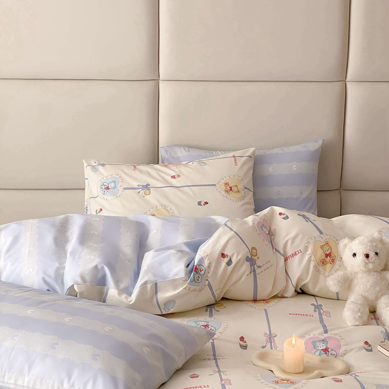 91家纺网 家纺一手货源 找家纺 佰亿莱 2024直播爆款全棉印花四件套 熊美眉