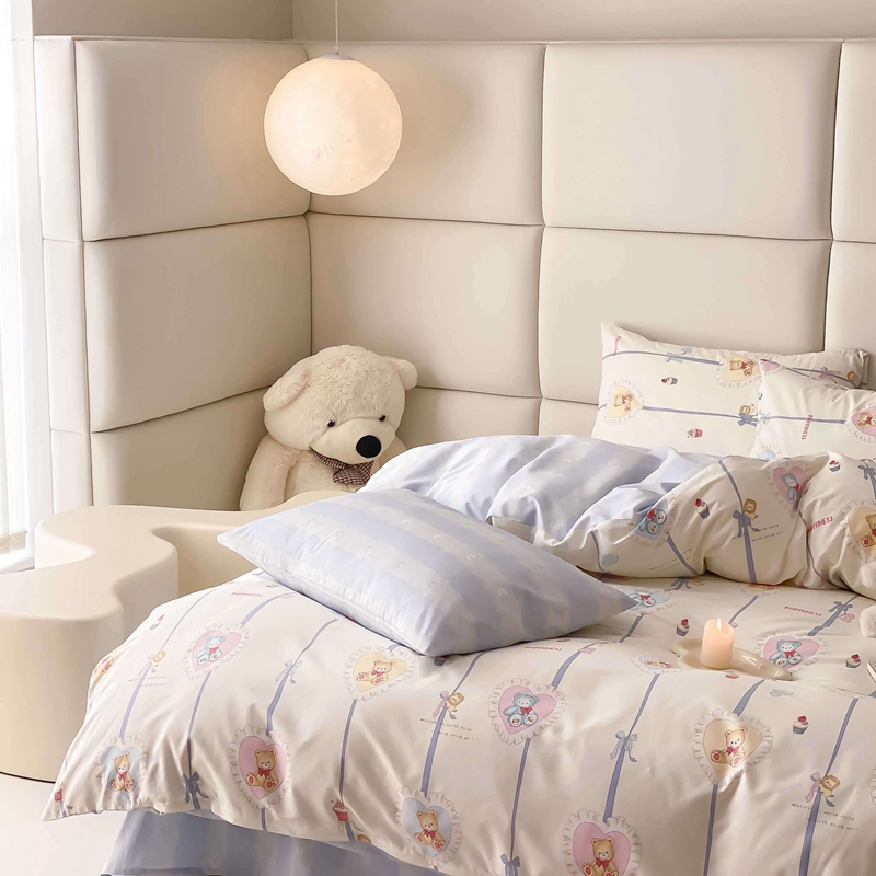 91家纺网 家纺一手货源 找家纺 佰亿莱 2024直播爆款全棉印花四件套 熊美眉