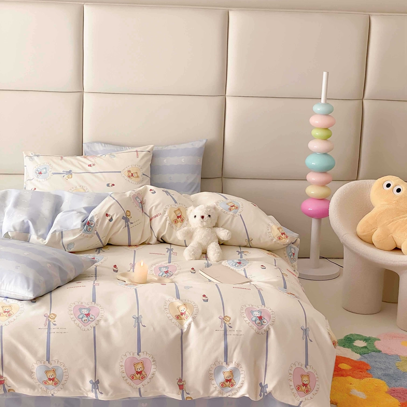 91家纺网 家纺一手货源 找家纺 佰亿莱 2024直播爆款全棉印花四件套 熊美眉